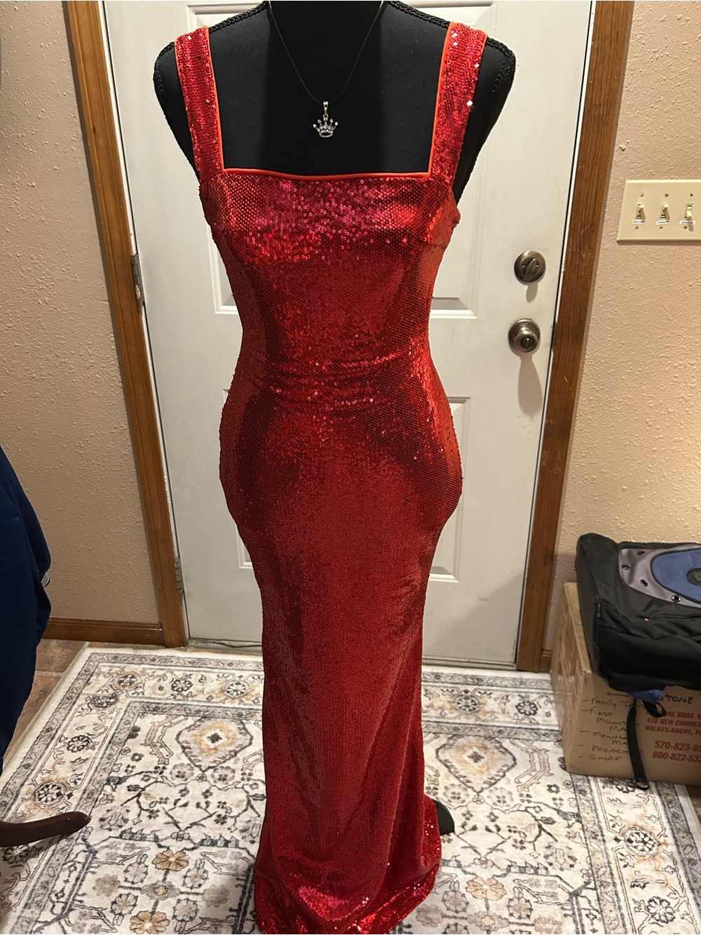 Source Unknown Red Sequin Square-Neck Maxi Dress